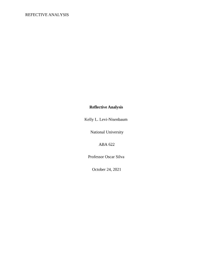 ABA 622 Course Progress Assessments - Reflective Analysis