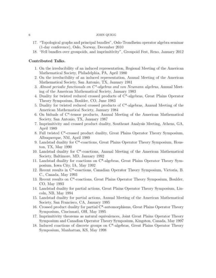 Contributed Talks by John Quigg