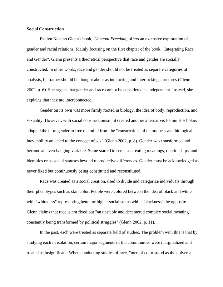 Social Construction of Race and Gender