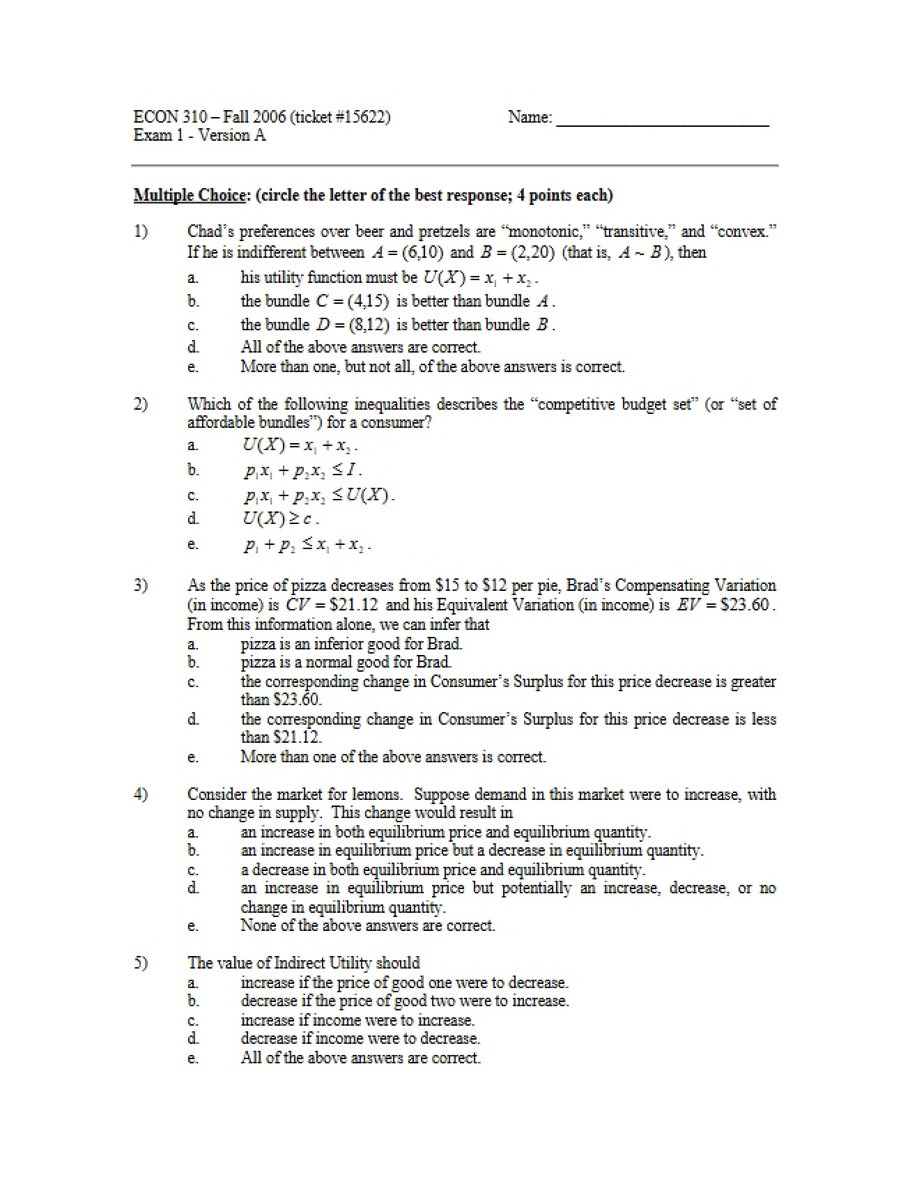 First Exam Version A