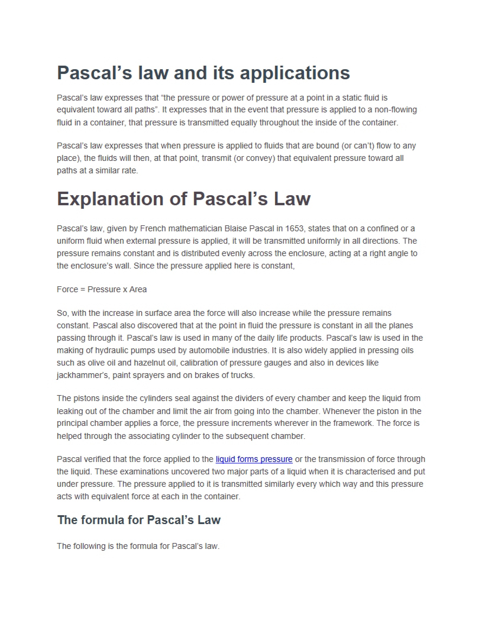 Law of Pascal