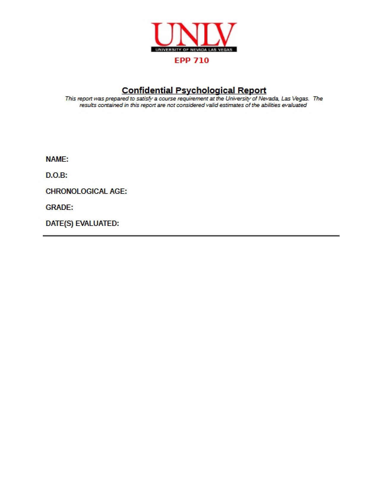 Report on Psychological Assessment