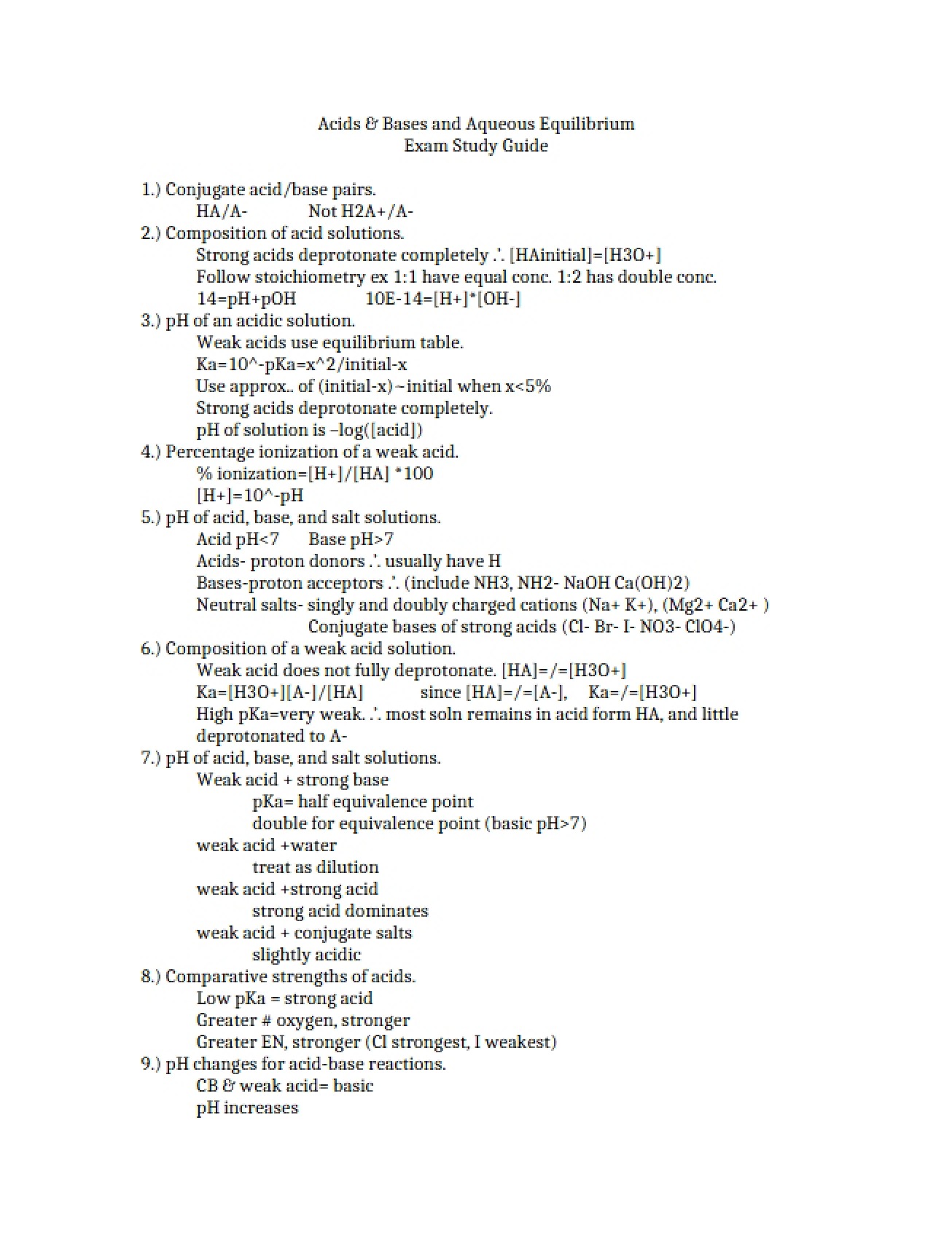 Introduction to Acids, Bases, and Aqueous Equilibrium