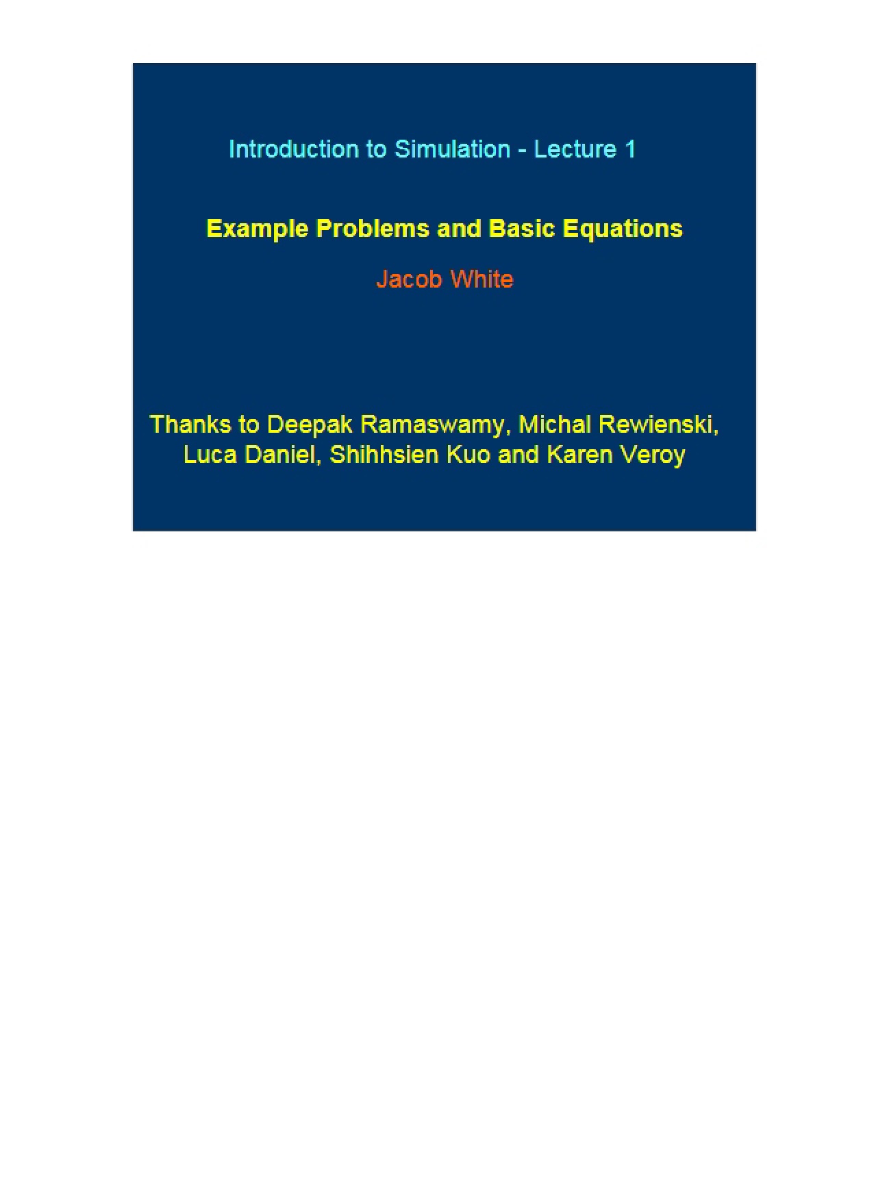 Equations and Basic Problems