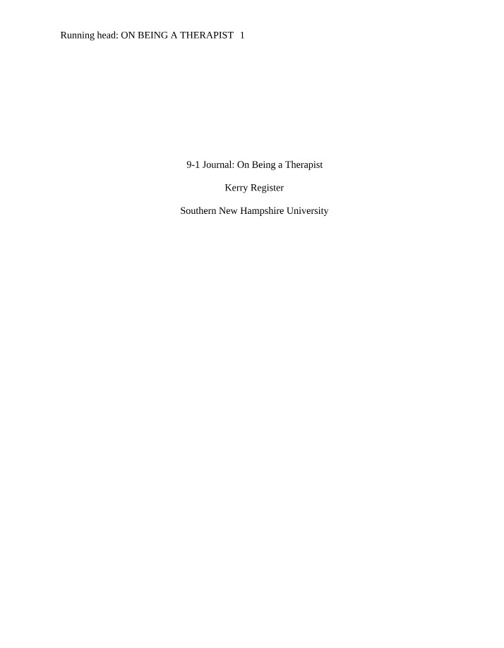 Journal - The Experience of Being a Therapist