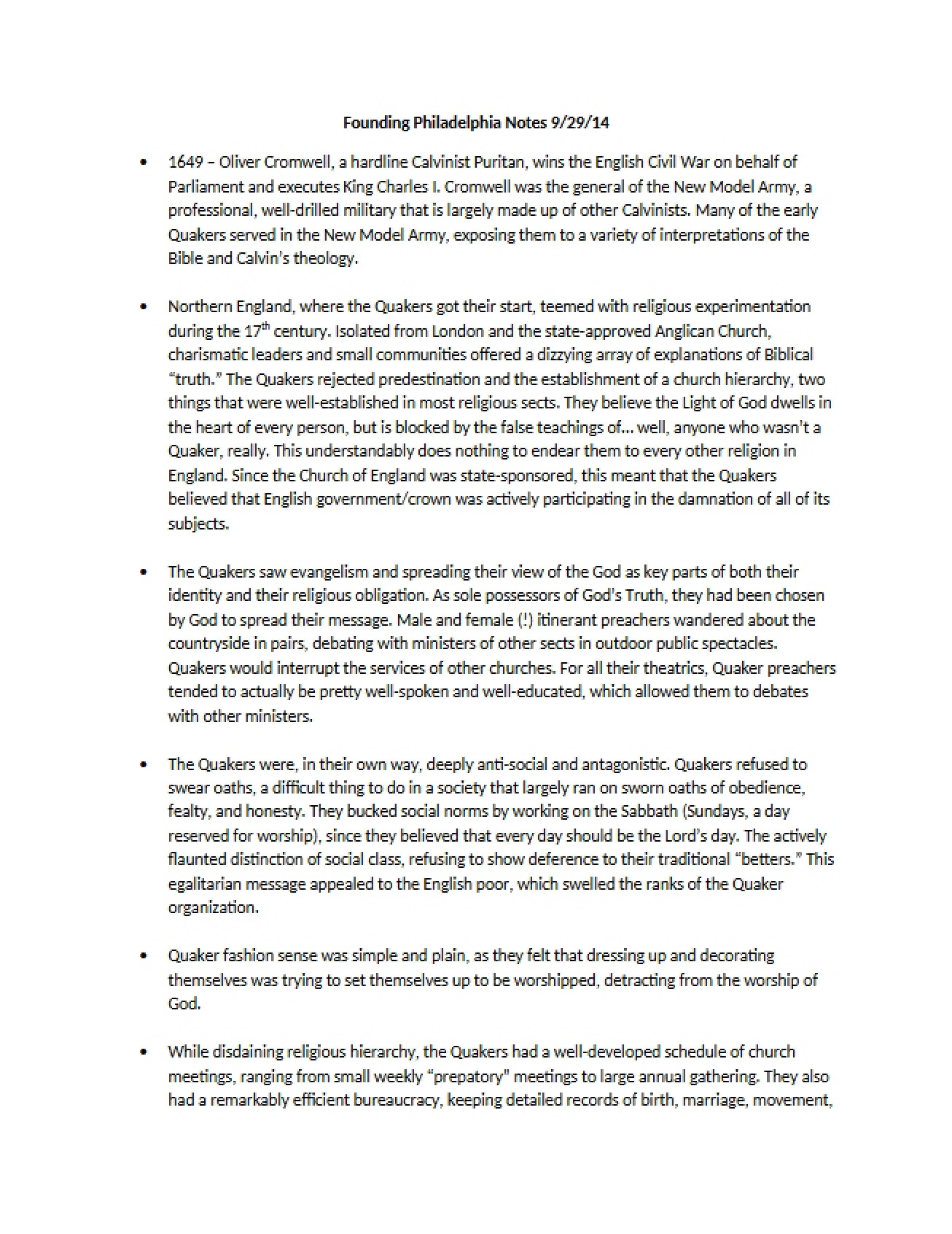 Notes on the Founding of Philadelphia