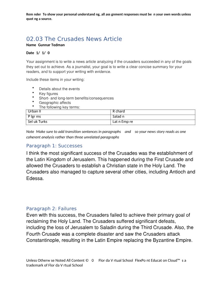 World History - The Crusades - Gunnar Tedman