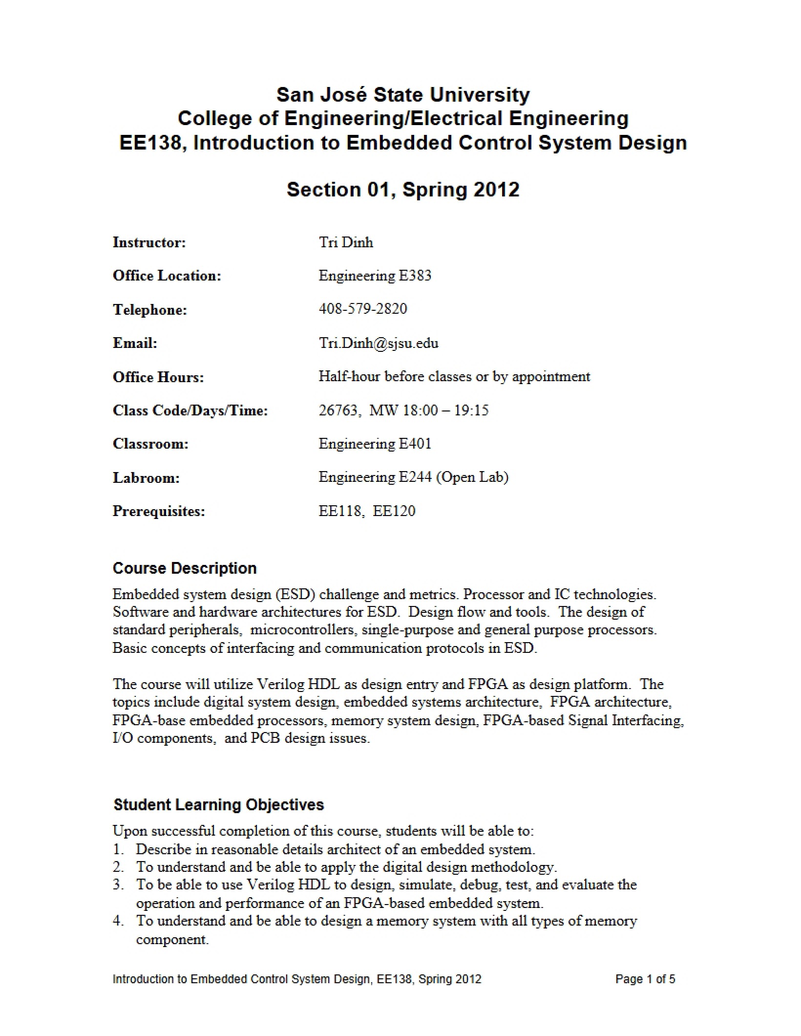 Syllabus for EE 138