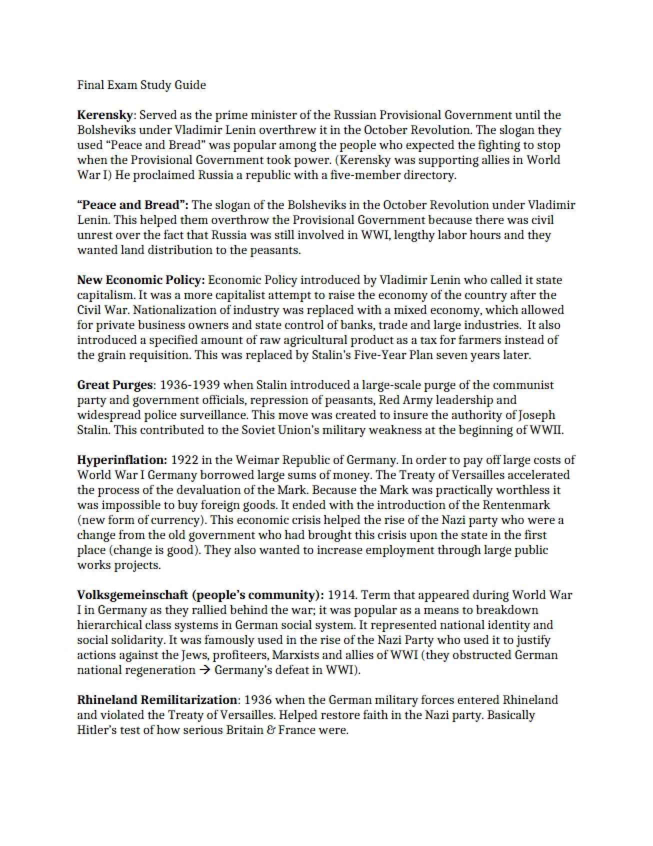 Study Guide for the Making of the Modern World Final