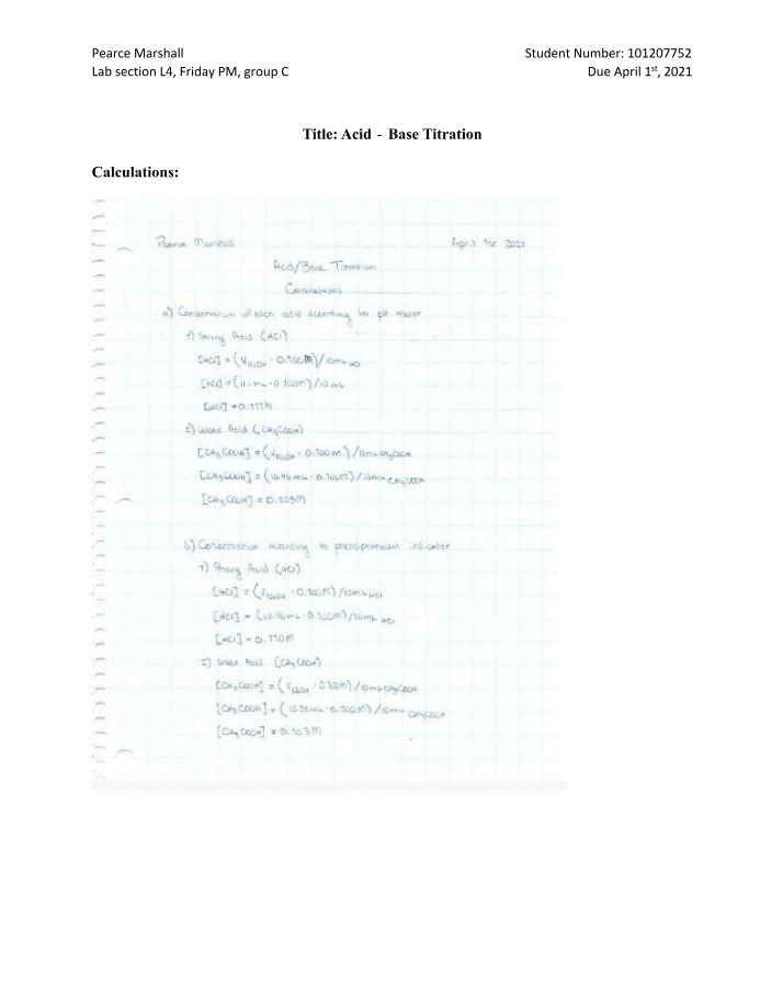 Acid-Base Titration - Concentrations, Errors, and Calculations