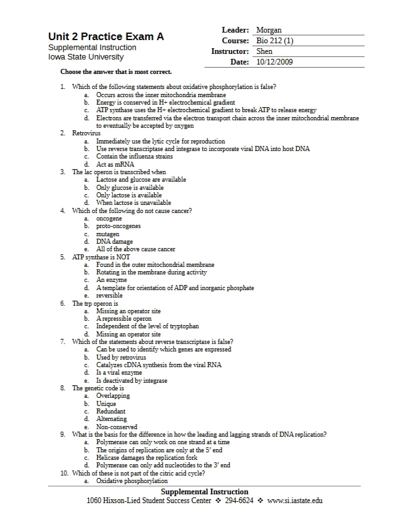 Second Practice Exam, Version A