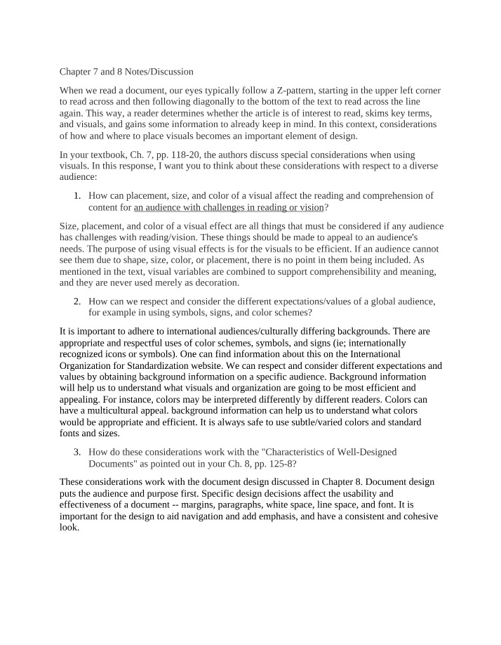 Notes and Discussion for Chapters 7 and 8