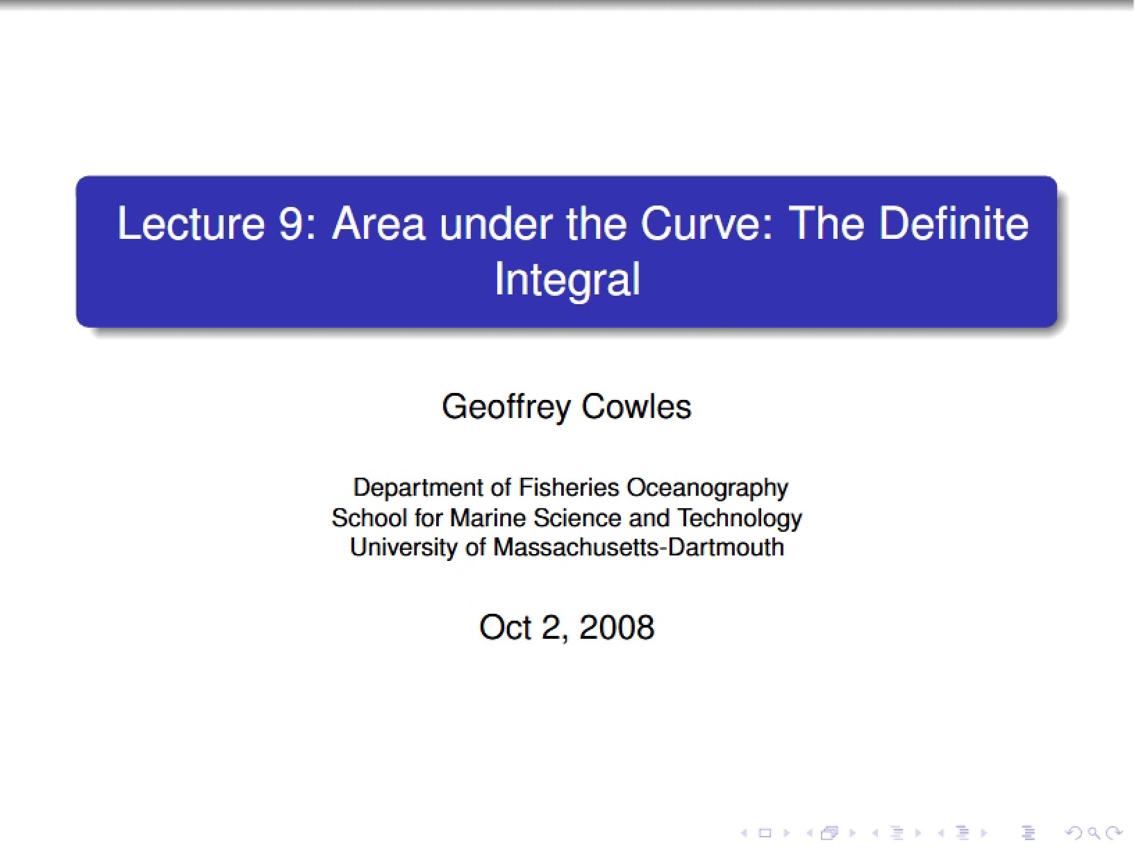 Lecture Nine Area Under the Curve