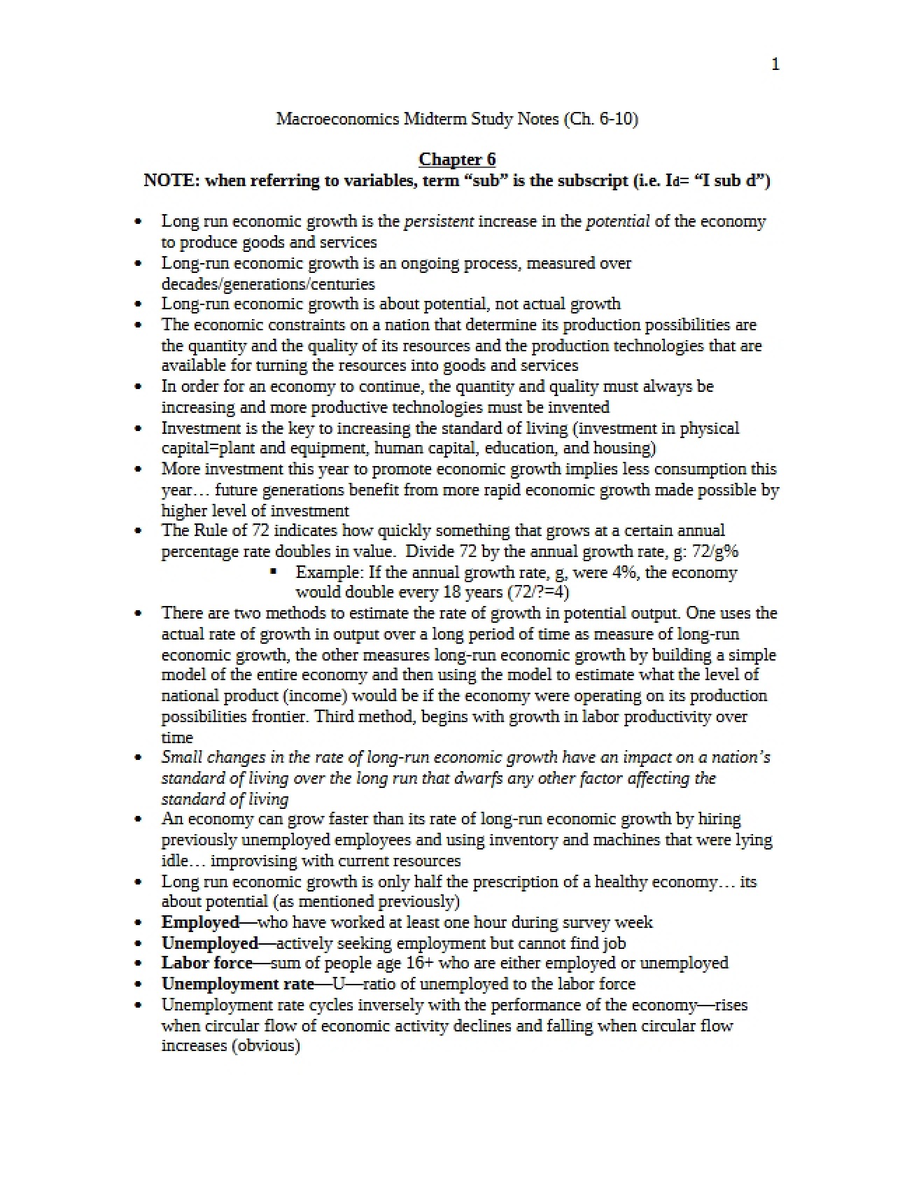 Macroeconomics Chapter Six Summary