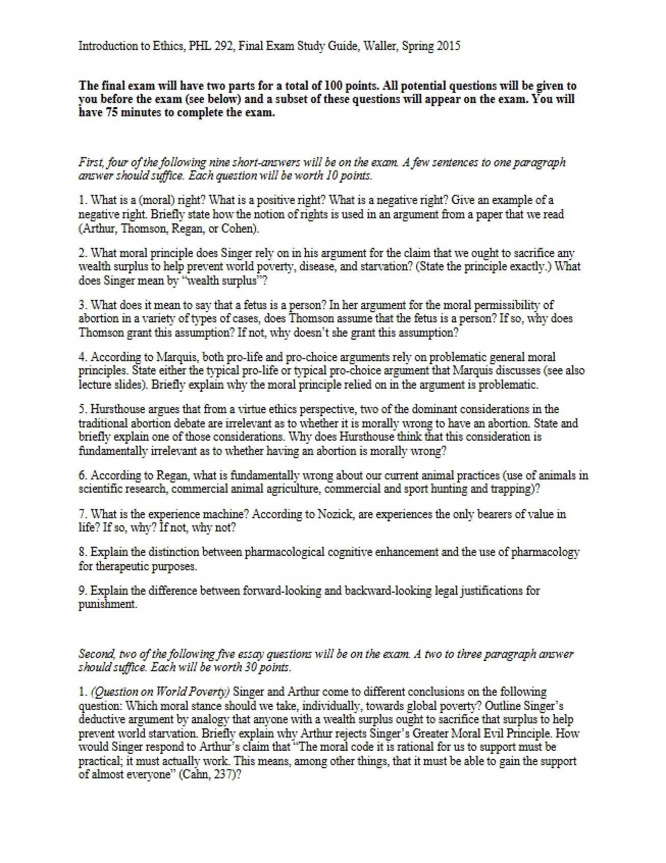 Study Guide for Ethics Exam 2