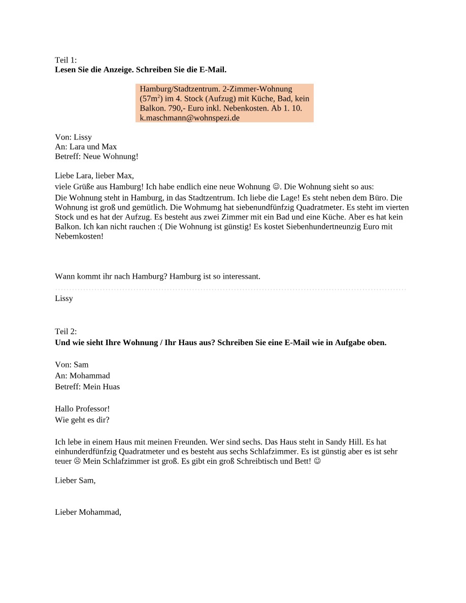 Apartment and House Descriptions - German Language Learning Emails