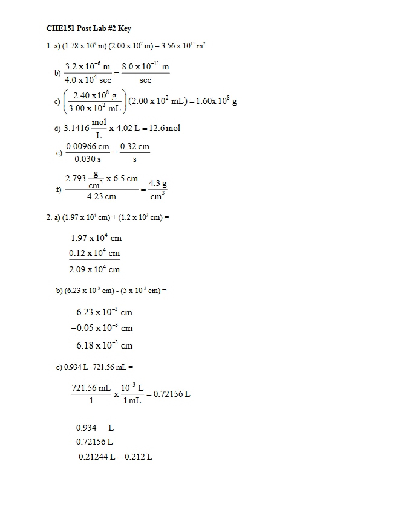 Key for Post Lab 2