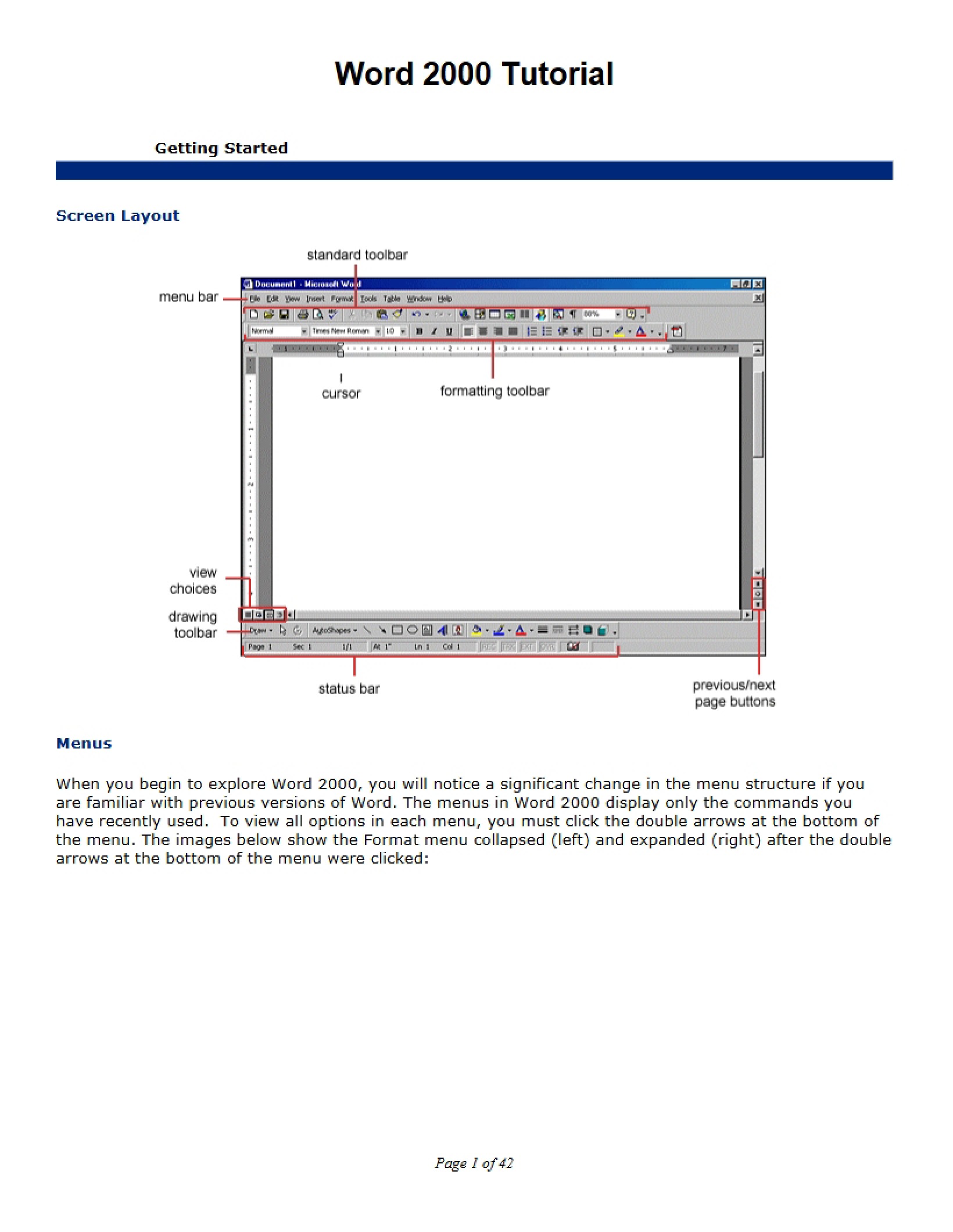 Tutorial for Word 2000