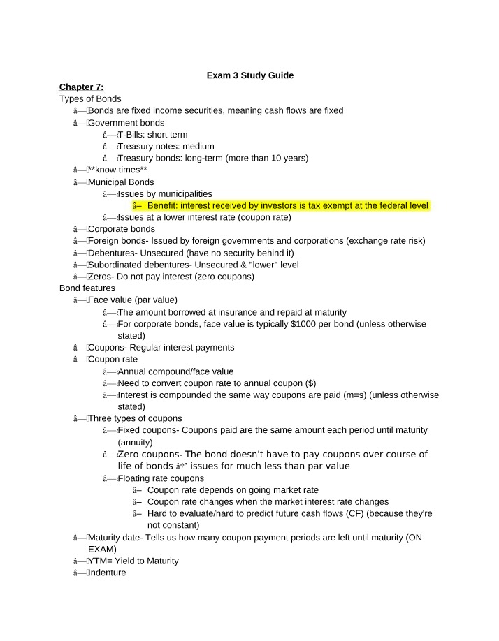 Study Guide for Exam 3