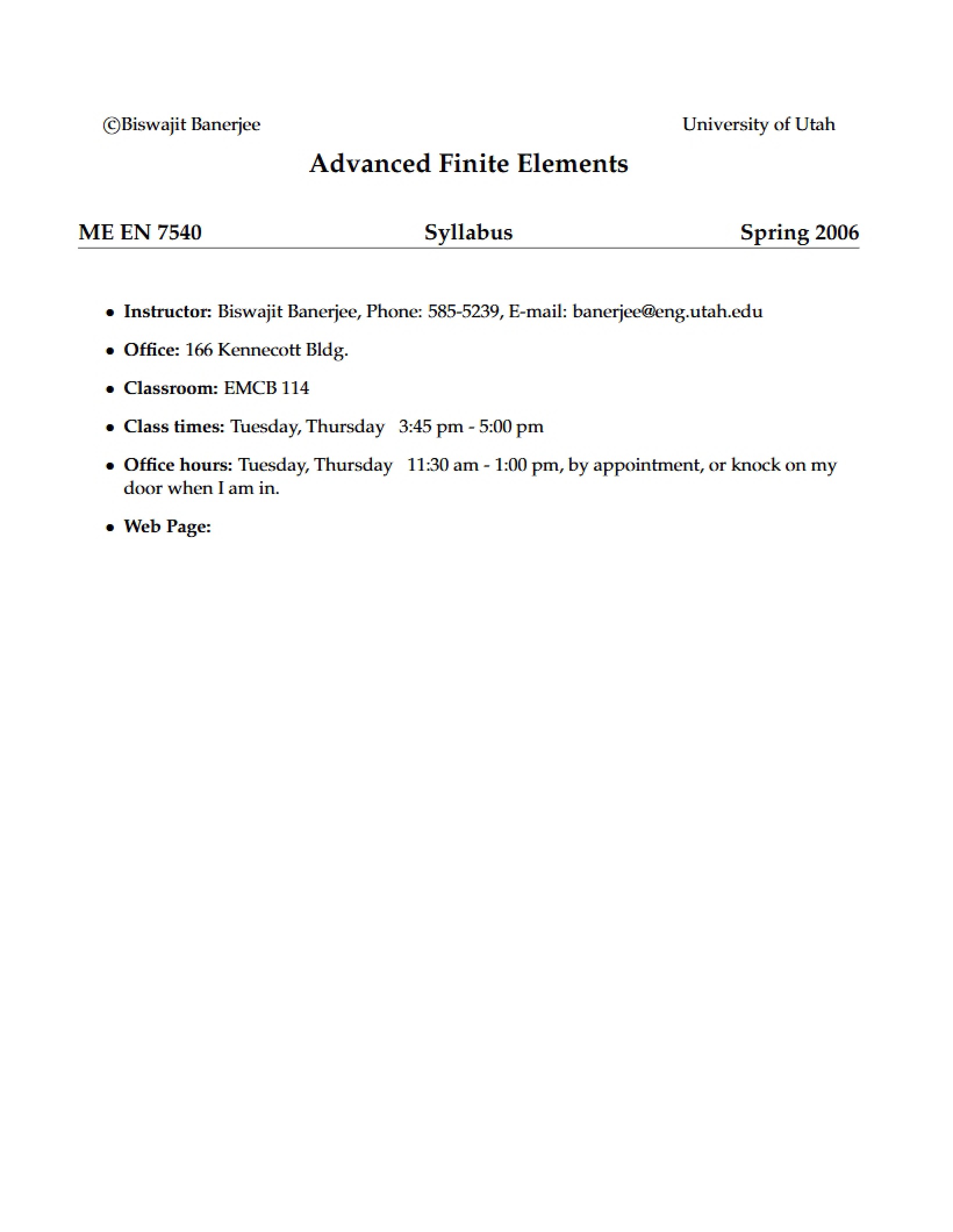 Syllabus for Advanced Finite Elements