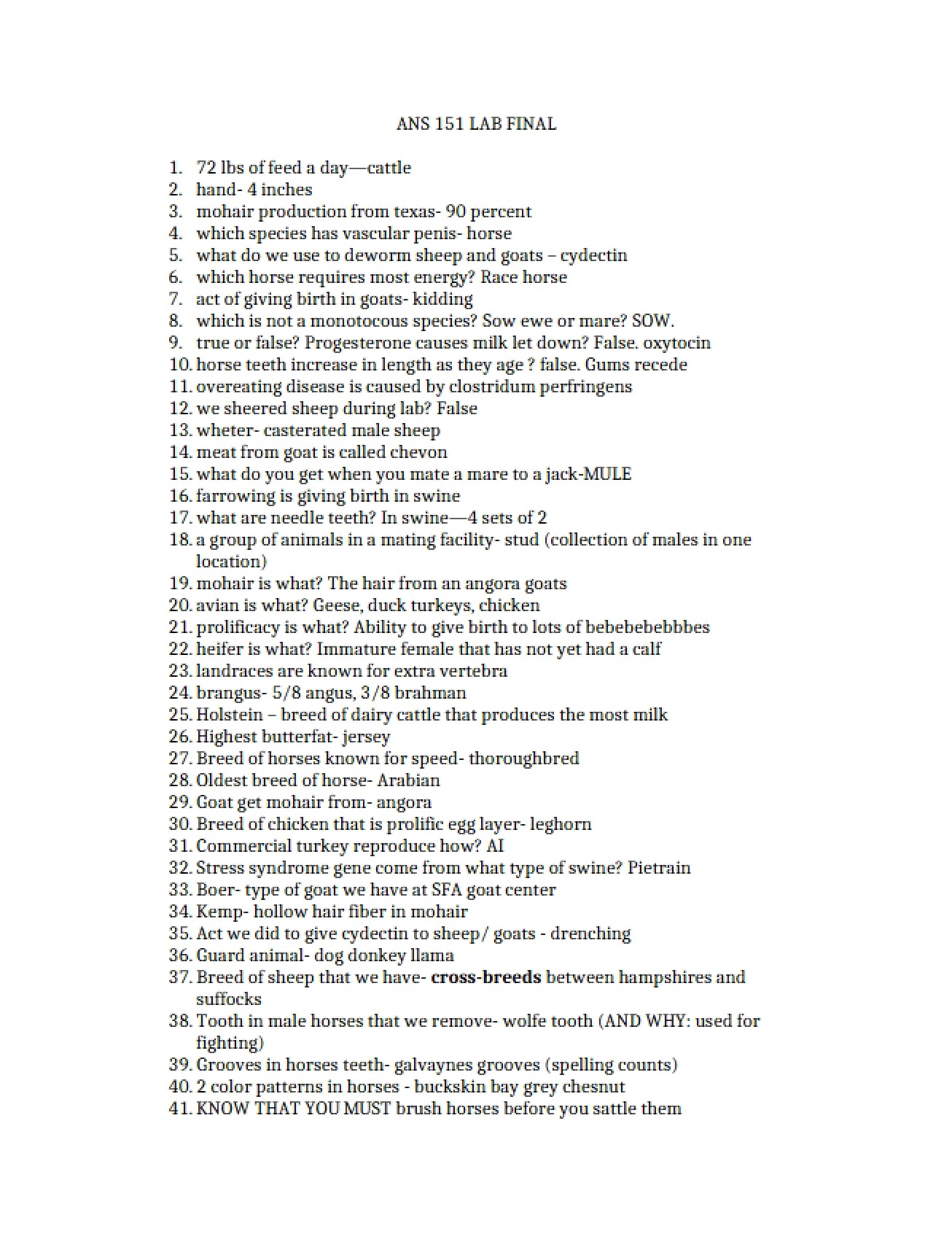 Final Exam for Animal Science