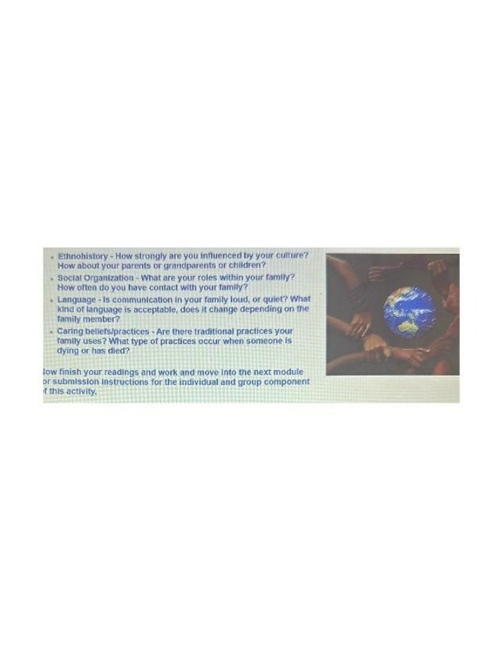Questions on Anthropology, Family, and Culture