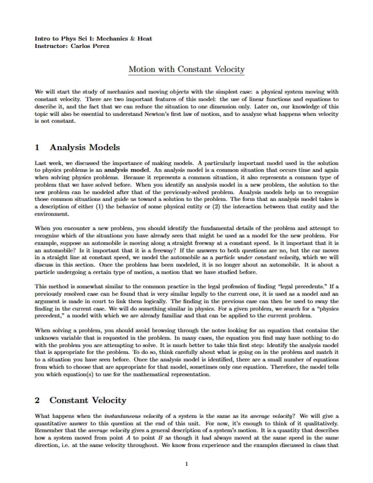 Constant Velocity Motion