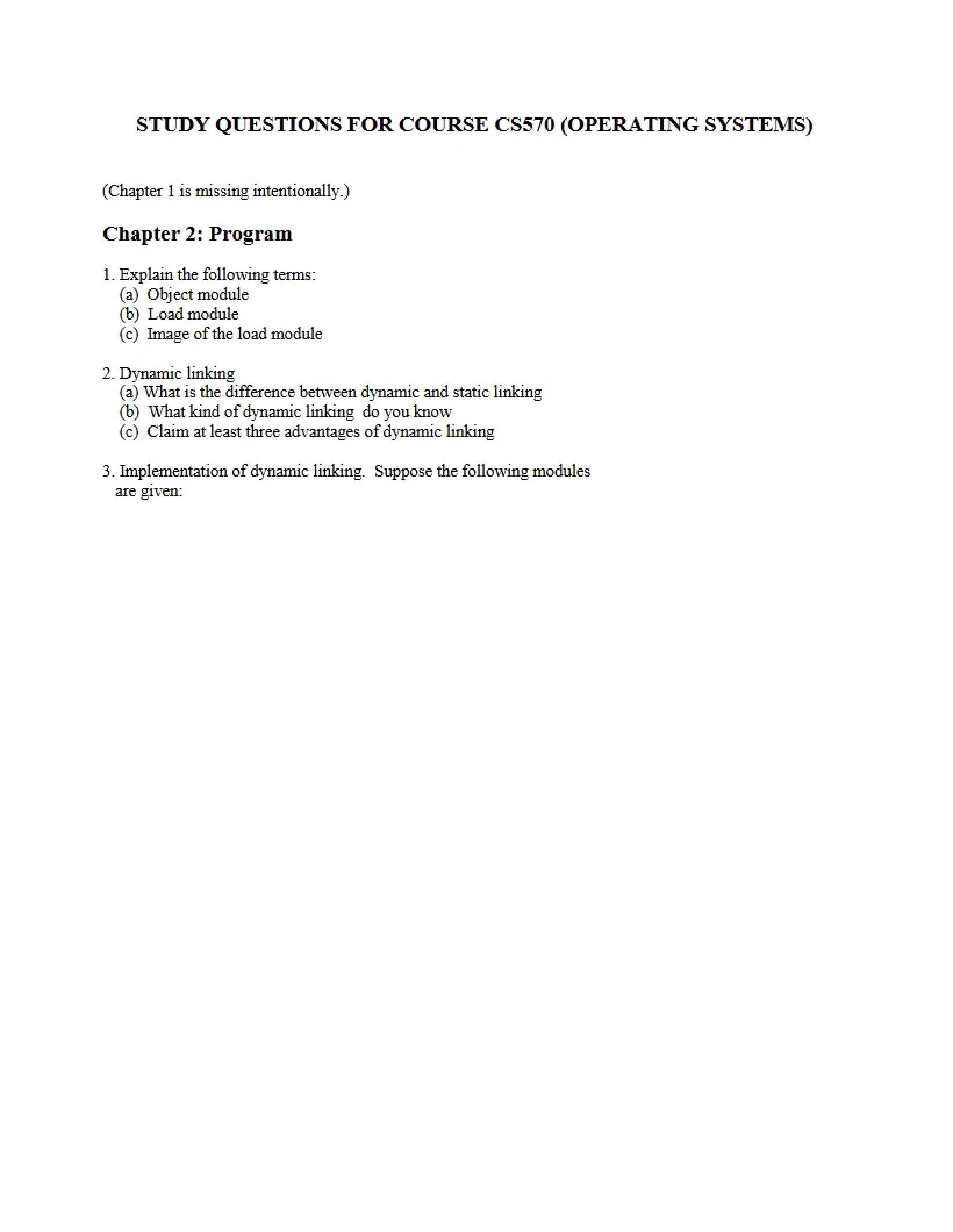 Operating Systems Study Questions
