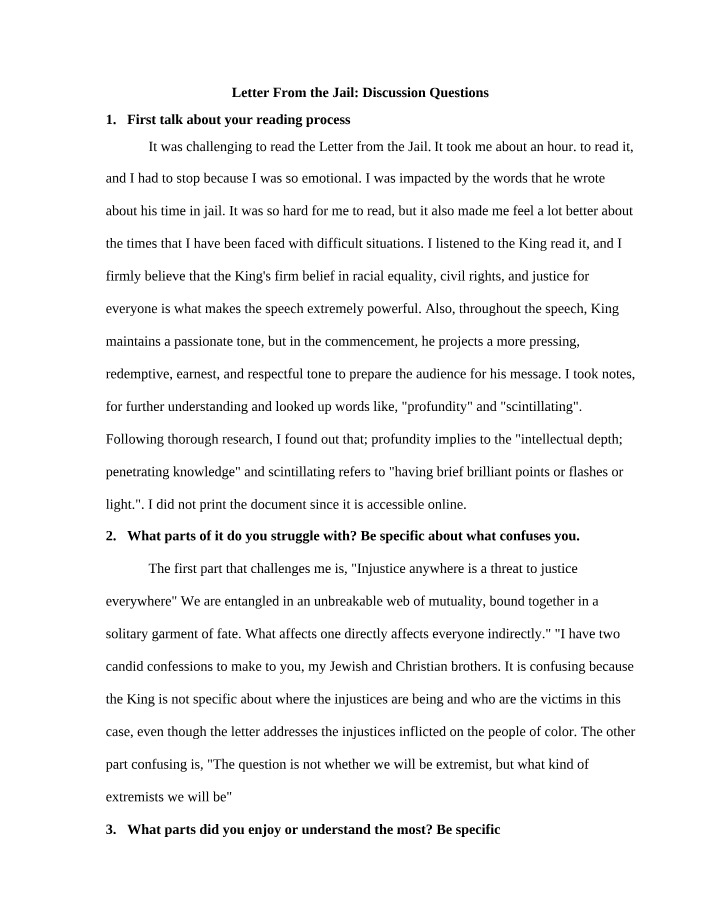 Discussion Questions - Letter From the Jail