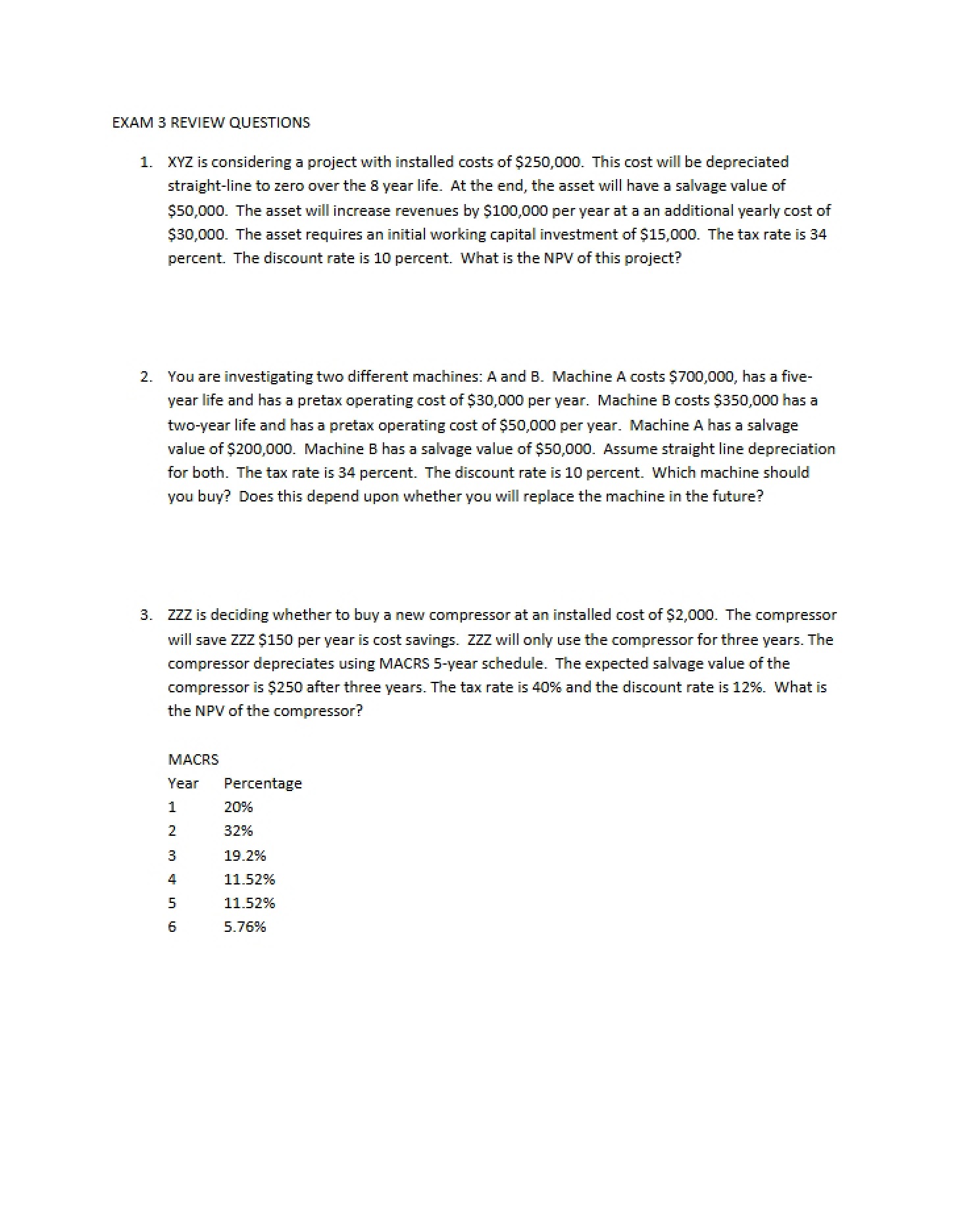 In-Class Review Questions 2015 Exam Three