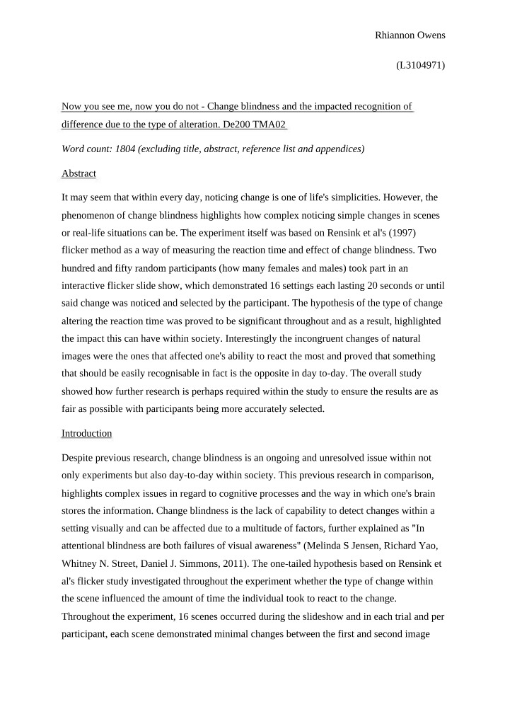 The Impact of Change Blindness on Recognition