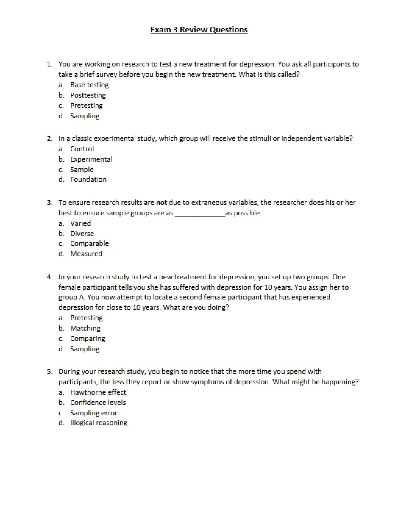 Review Questions for Exam 3