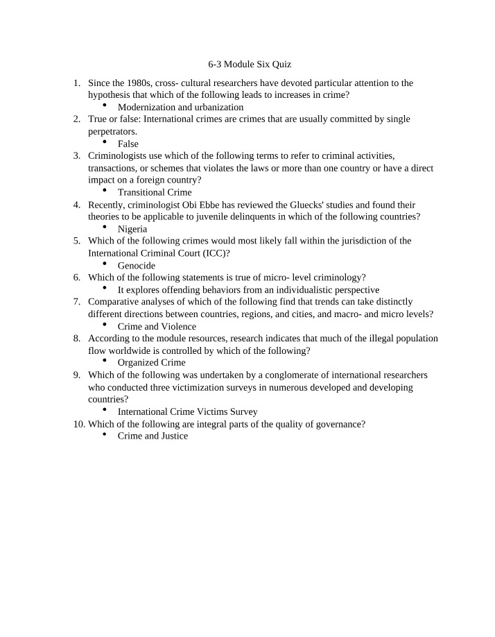 Quiz for Module Six
