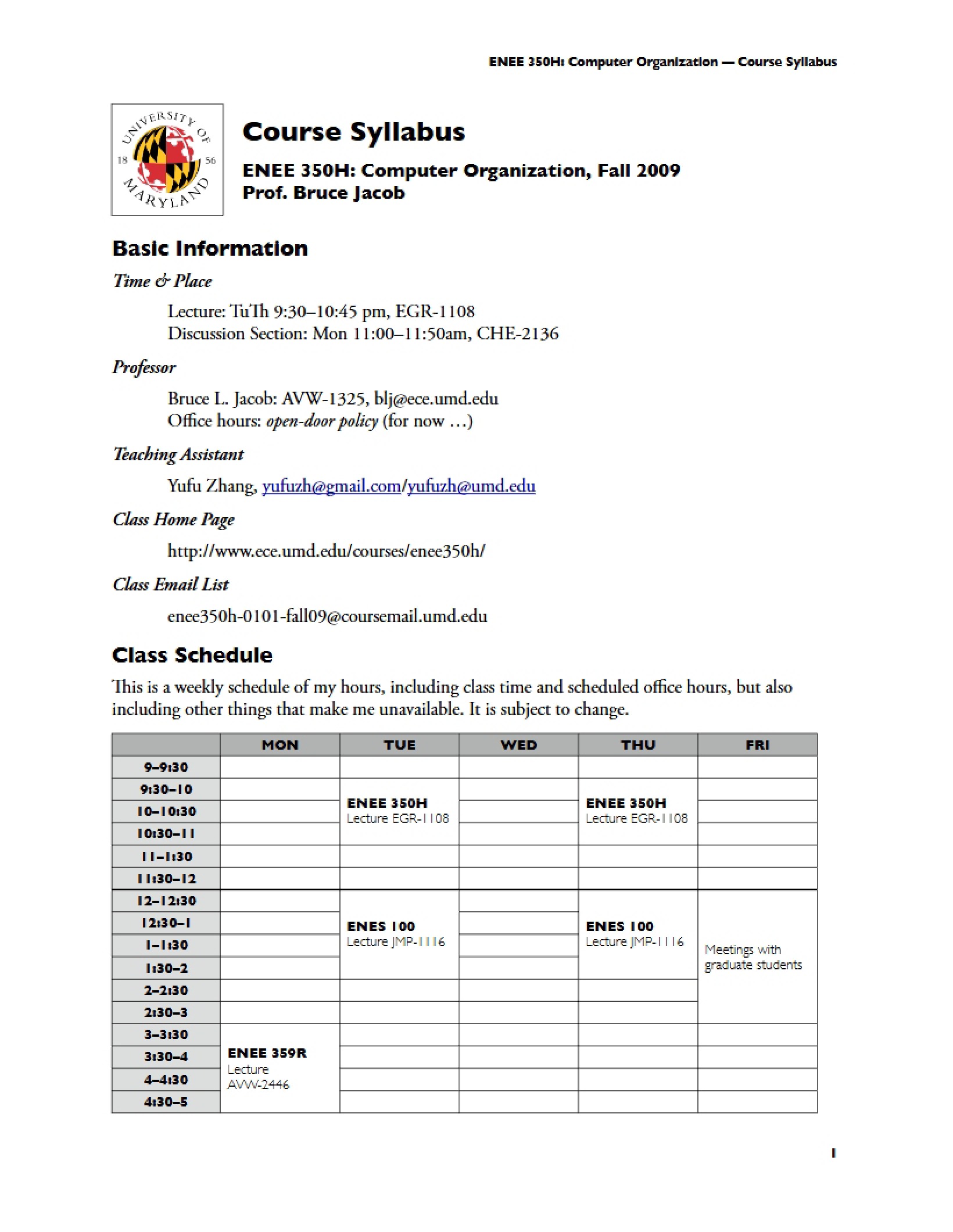 Computer Org Honors Syllabus