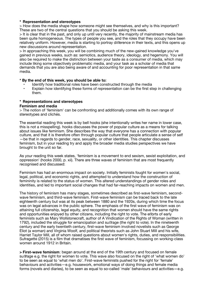 Week 6 - Representation and Stereotypes