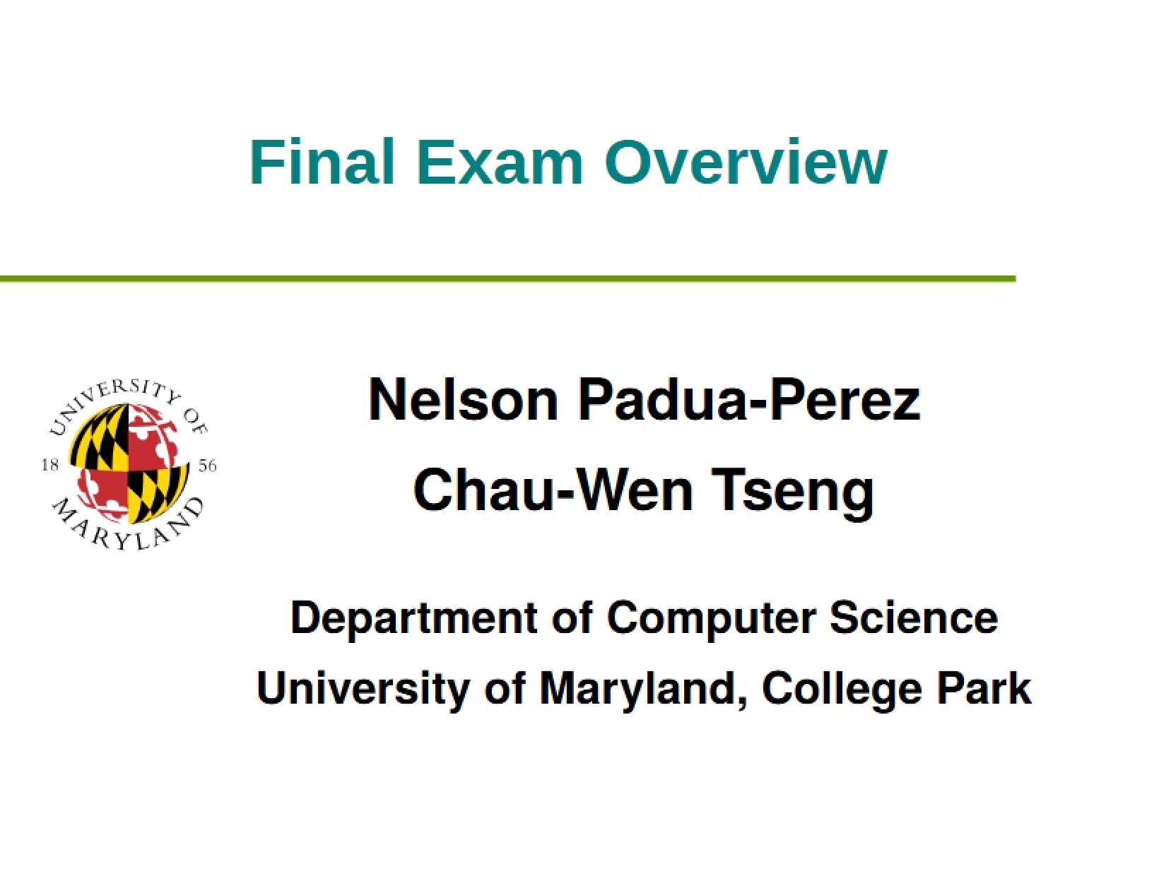 Overview of Final Exam