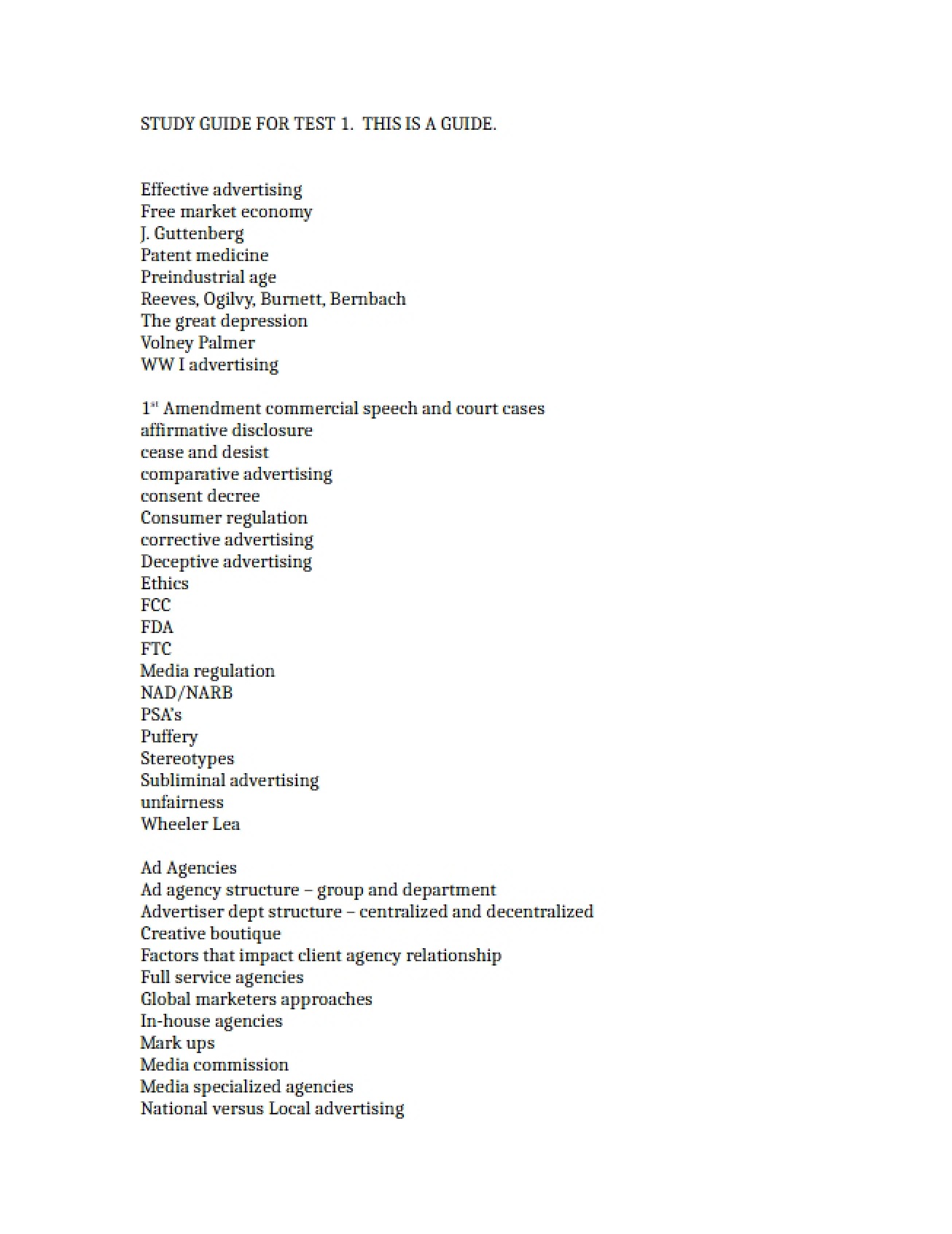 Exam One Preparation Guide