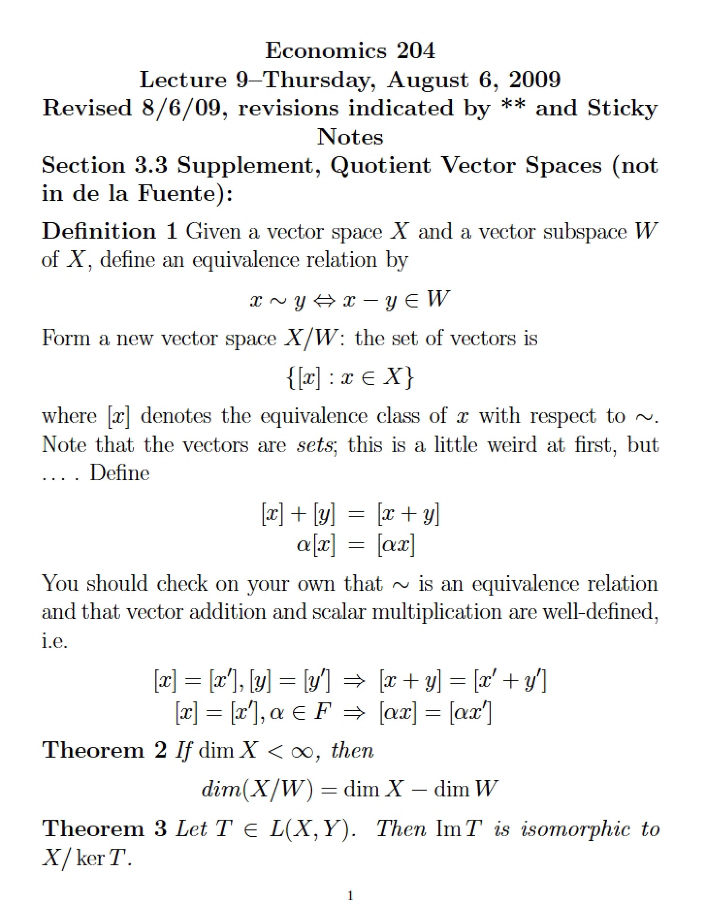 Ninth Lecture