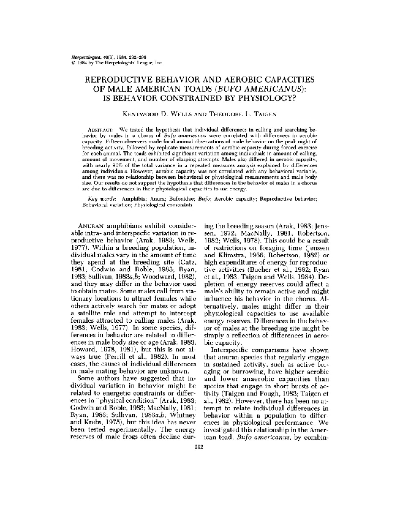 Reproductive Behavior and Aerobic Capacities
