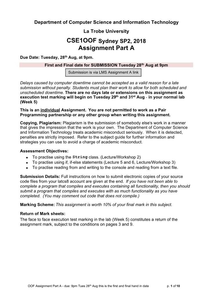 Assignment Part A for OOF