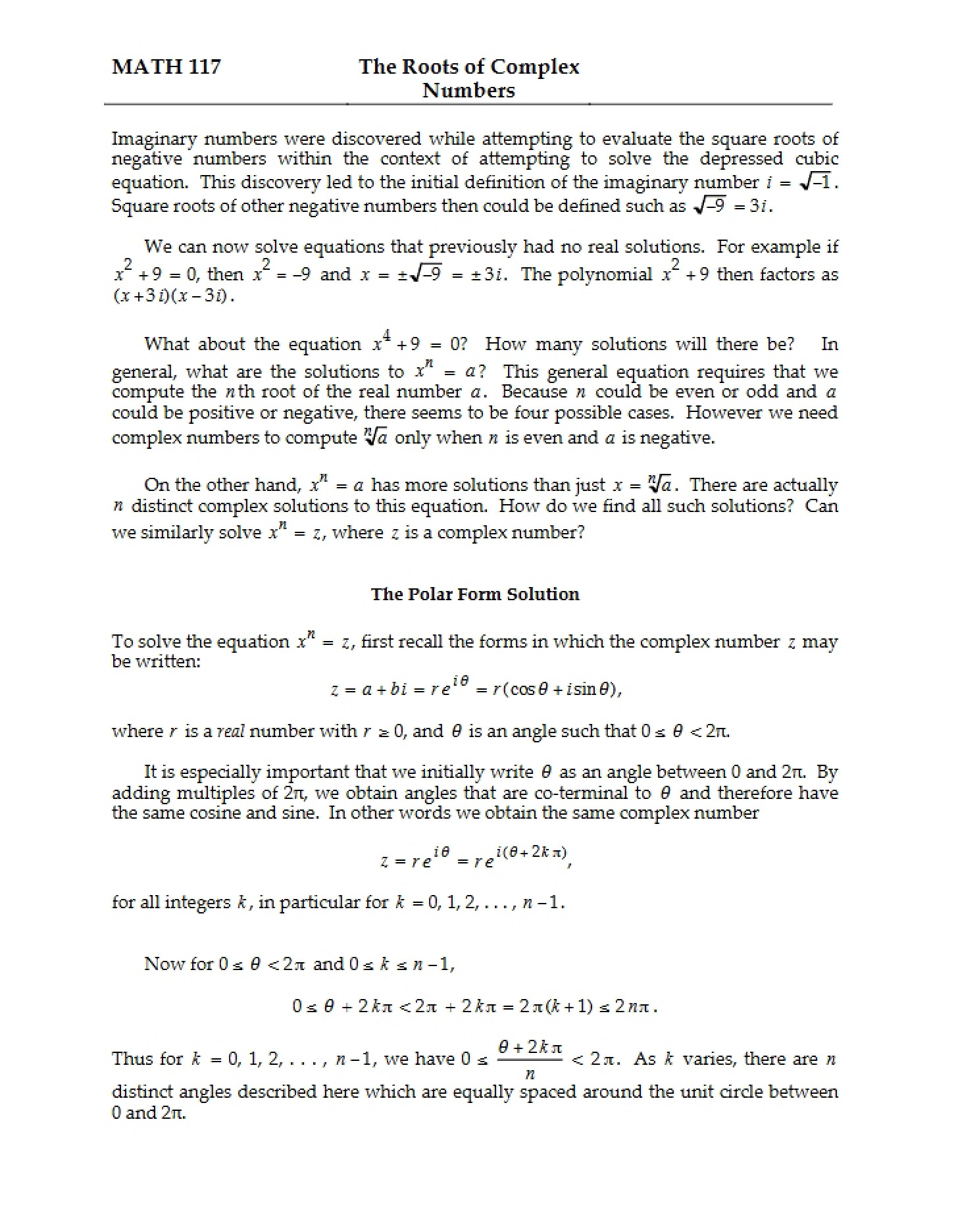 Complex Number Roots