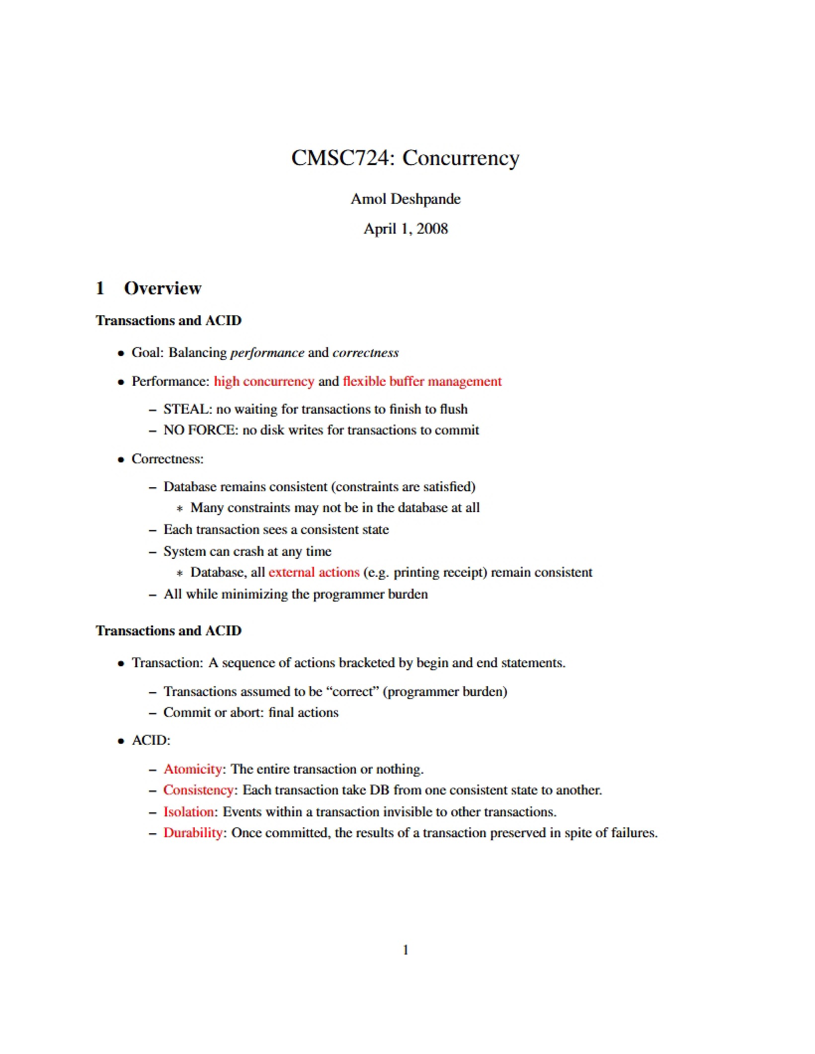 Control of Concurrency