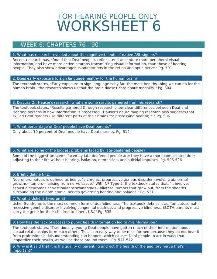 Native-ASL Signers' Cognitive Talents - Worksheet 6