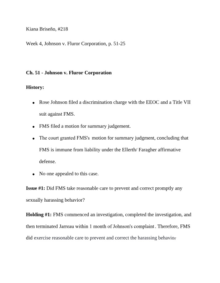 Johnson v. Fluor Corporation Case