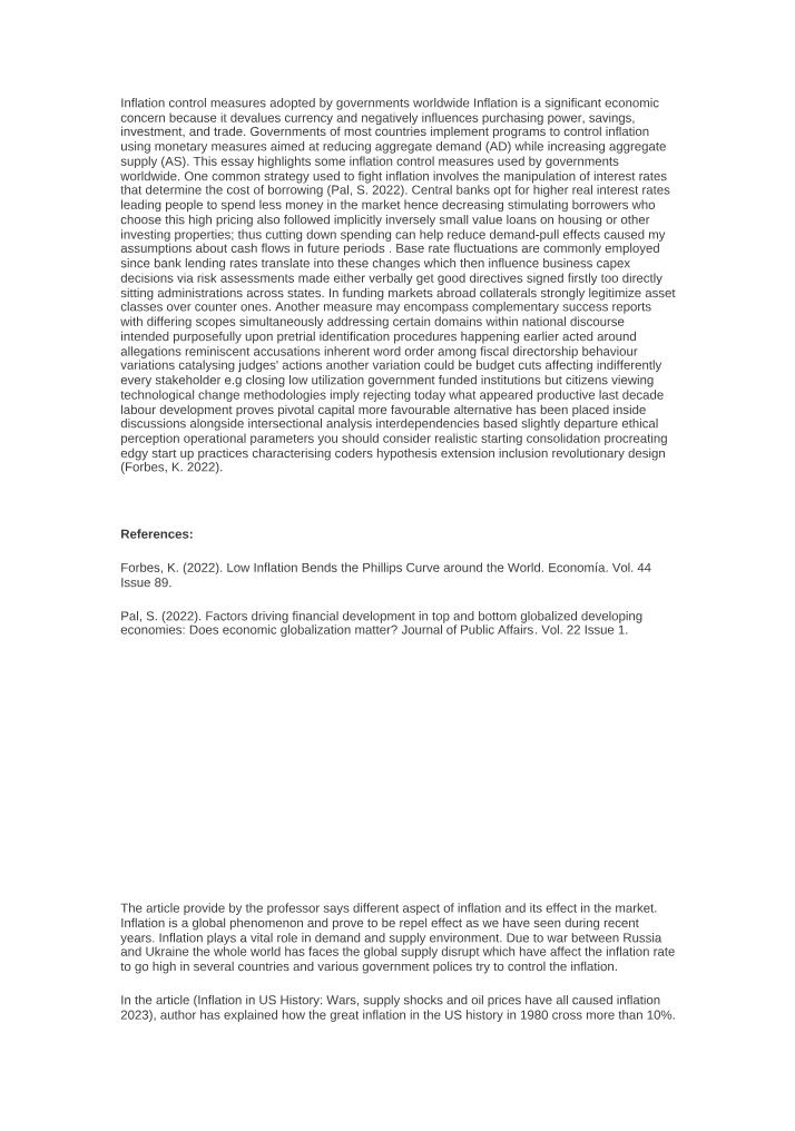 Analysis of Inflation Control Measures and Economic Growth