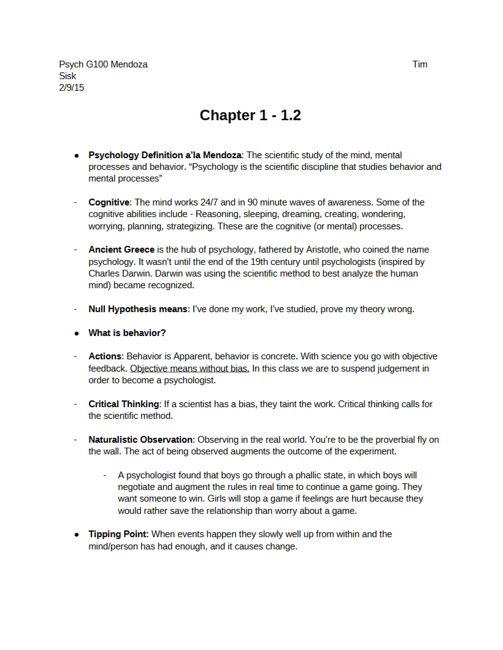 Introduction to Psychology Chapter 1