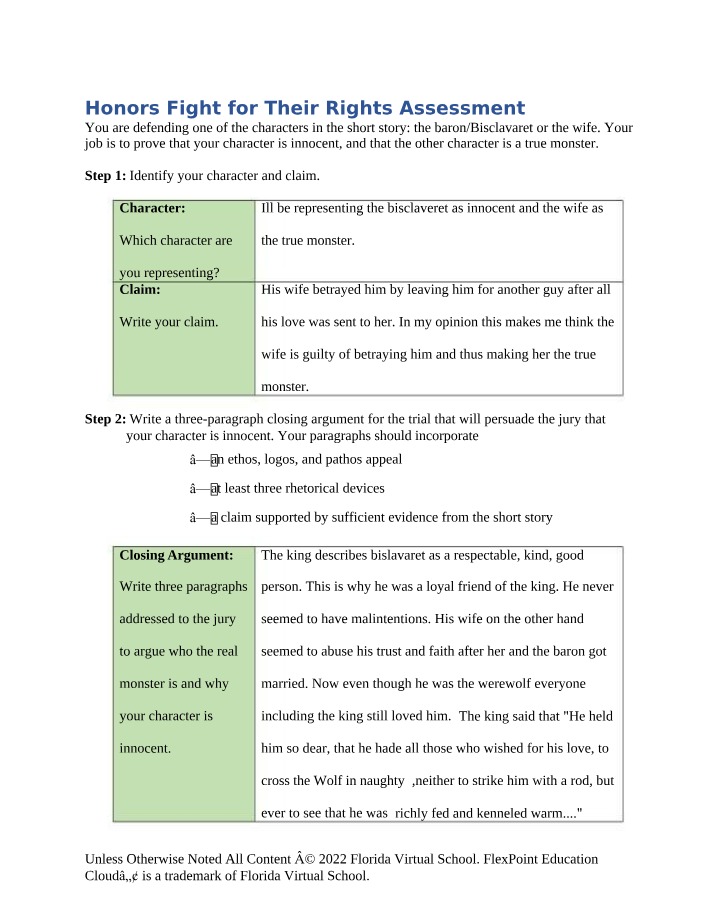 Fight for Their Rights - Honors Assessment