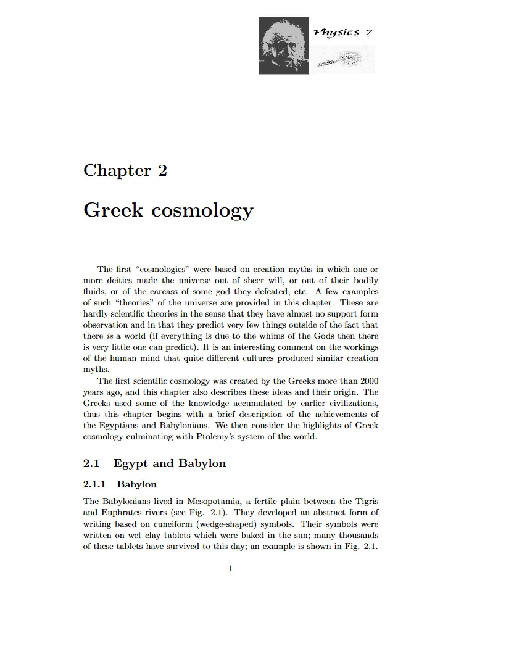 Greek Cosmology (Chapter 2)