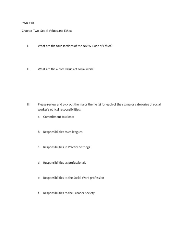 Social Values and Ethics Notes - Chapter Two