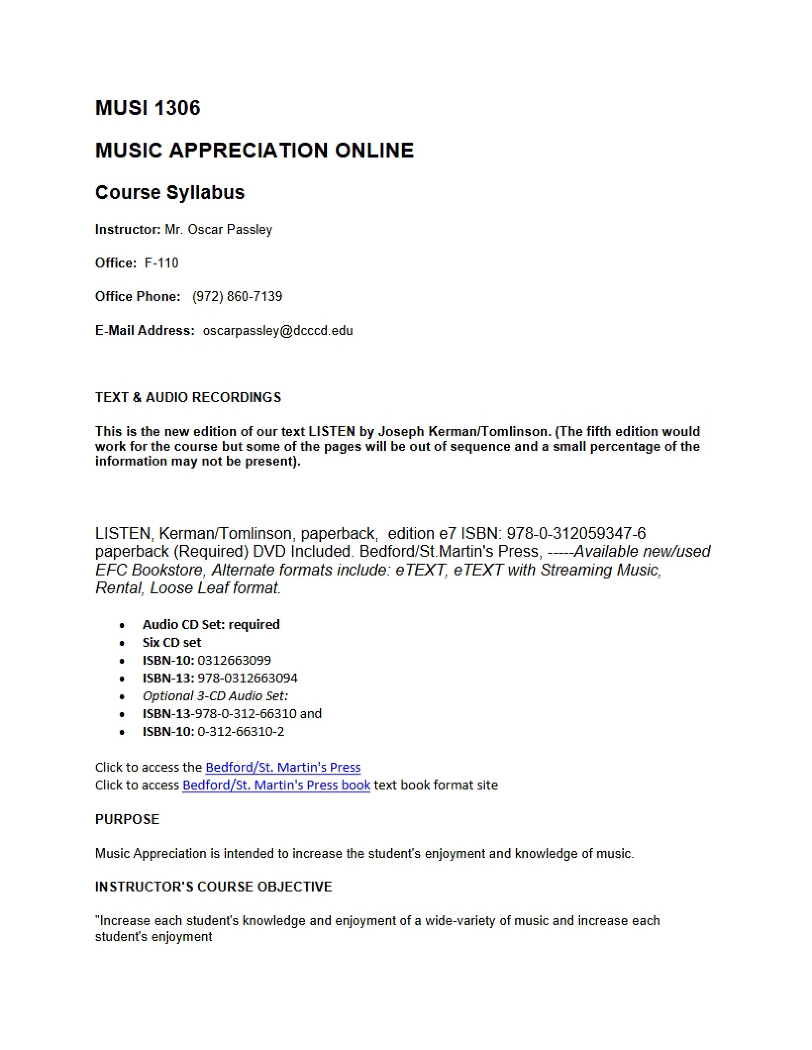 Music Appreciation Course Syllabus - MUSI 1306